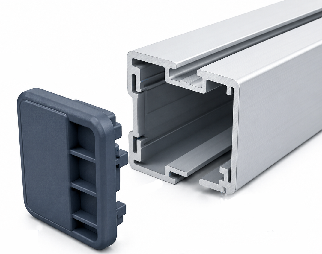 Generic outdoor plastic end cap with aluminum extrusion profile for material and DFM review