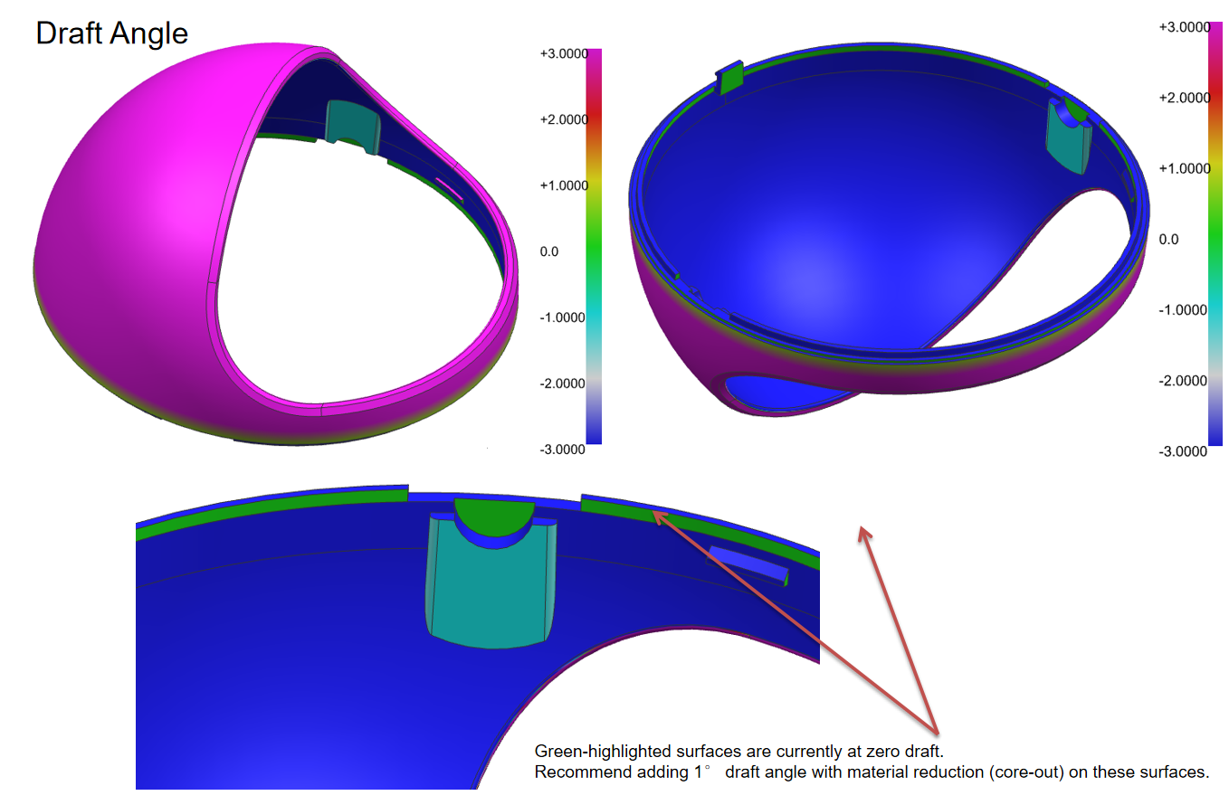 Draft angle DFM review example for injection molded plastic parts