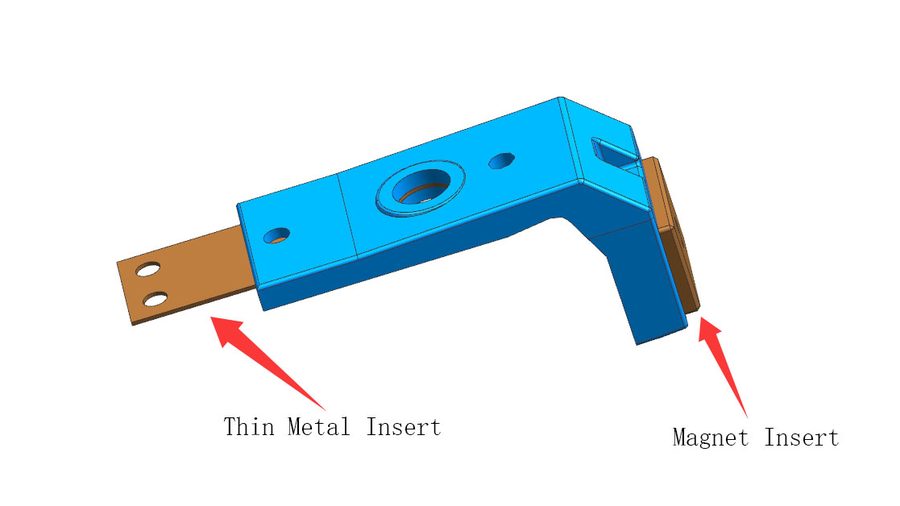 Insert molding mold design for metal and magnet insert swing arm video thumbnail